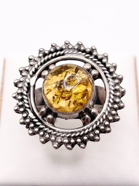 Size 8 Baltic Amber 925 Sterling Silver Statement Ring
